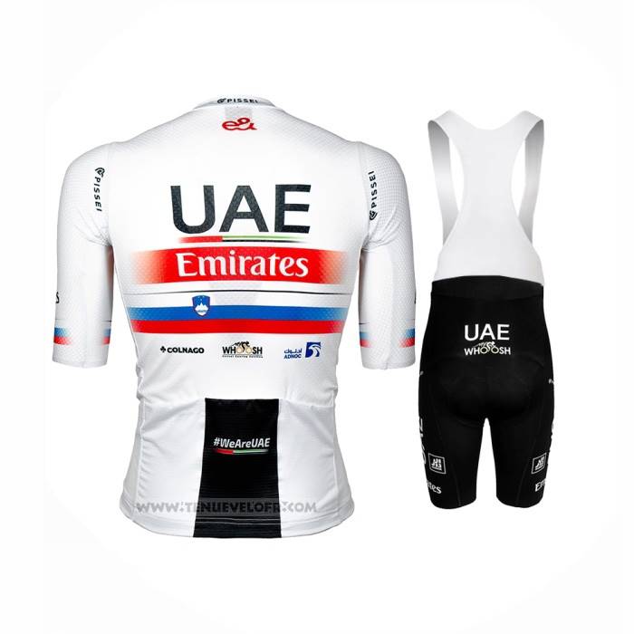 2023 Maillot Cyclisme UAE Slovenie Champion Blanc Manches Courtes et Cuissard